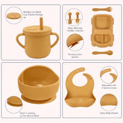 9 Pcs Silicone Baby Feeding Set | Car Divided Plate & Bowl, Spoons, Forks & Bib