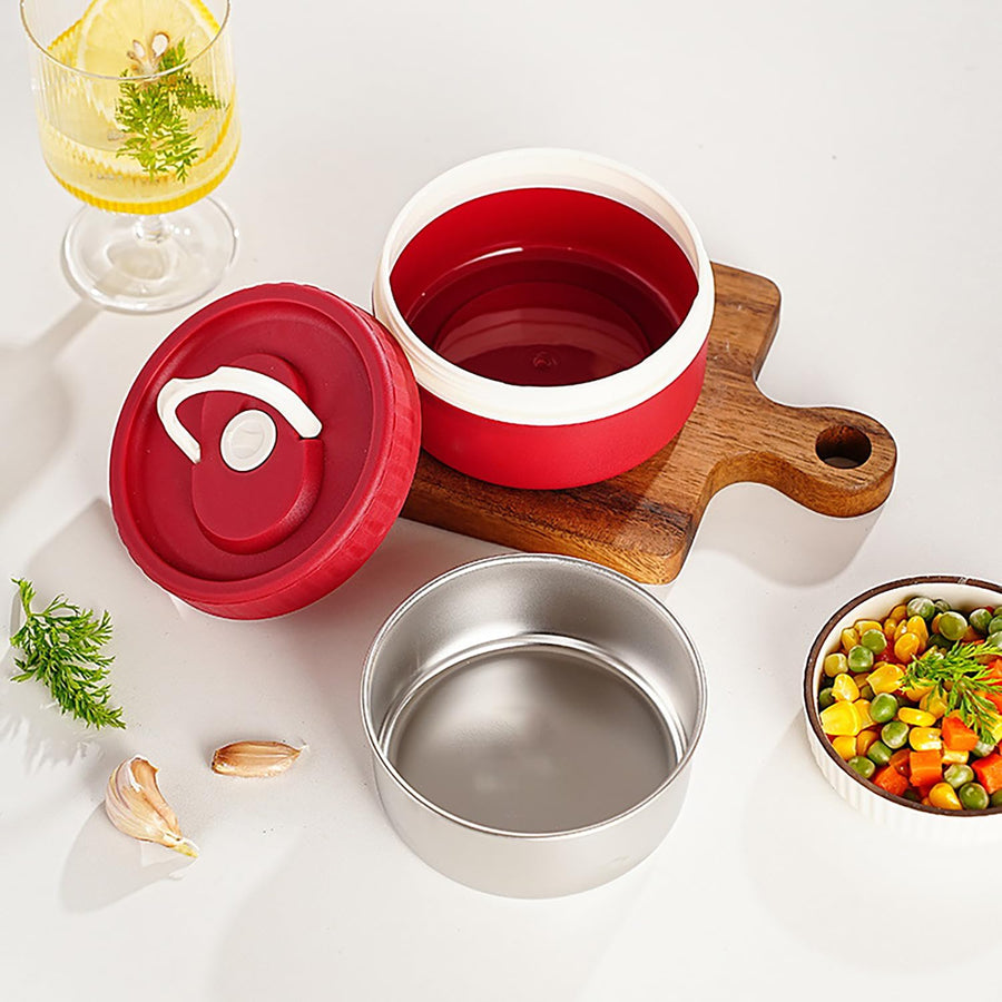 304 Stainless Steel Bento Lunch Box for Adults, 2 Stackable Containers (Red)