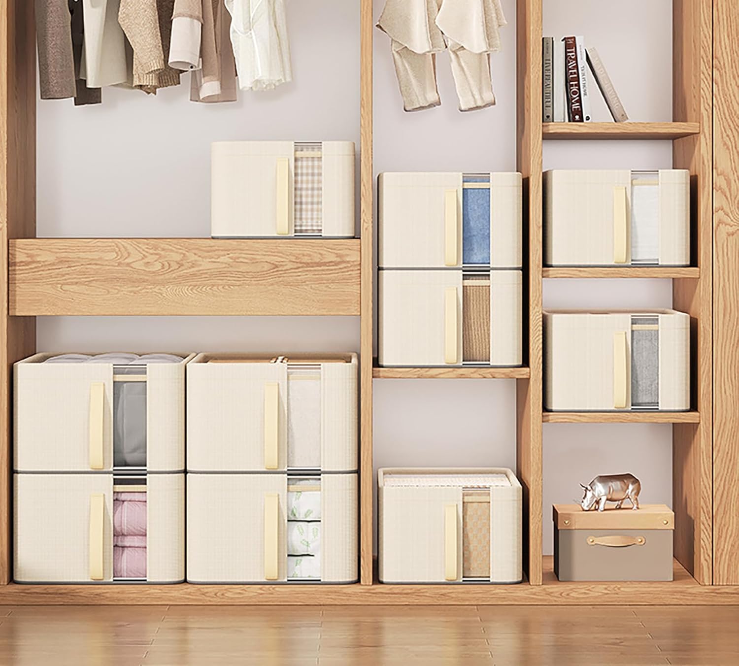 Oxford Cloth Storage Bins Closet & Wardrobe Shelves (Small Beige)