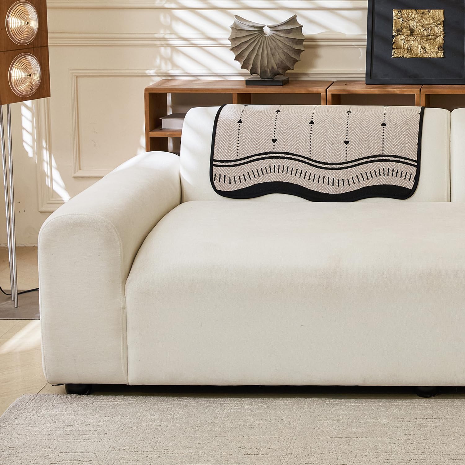 Loom Stripe Series Chenille Couch Cover Curved Edge Quilted Non-Slip Washable Sofa (Brown)