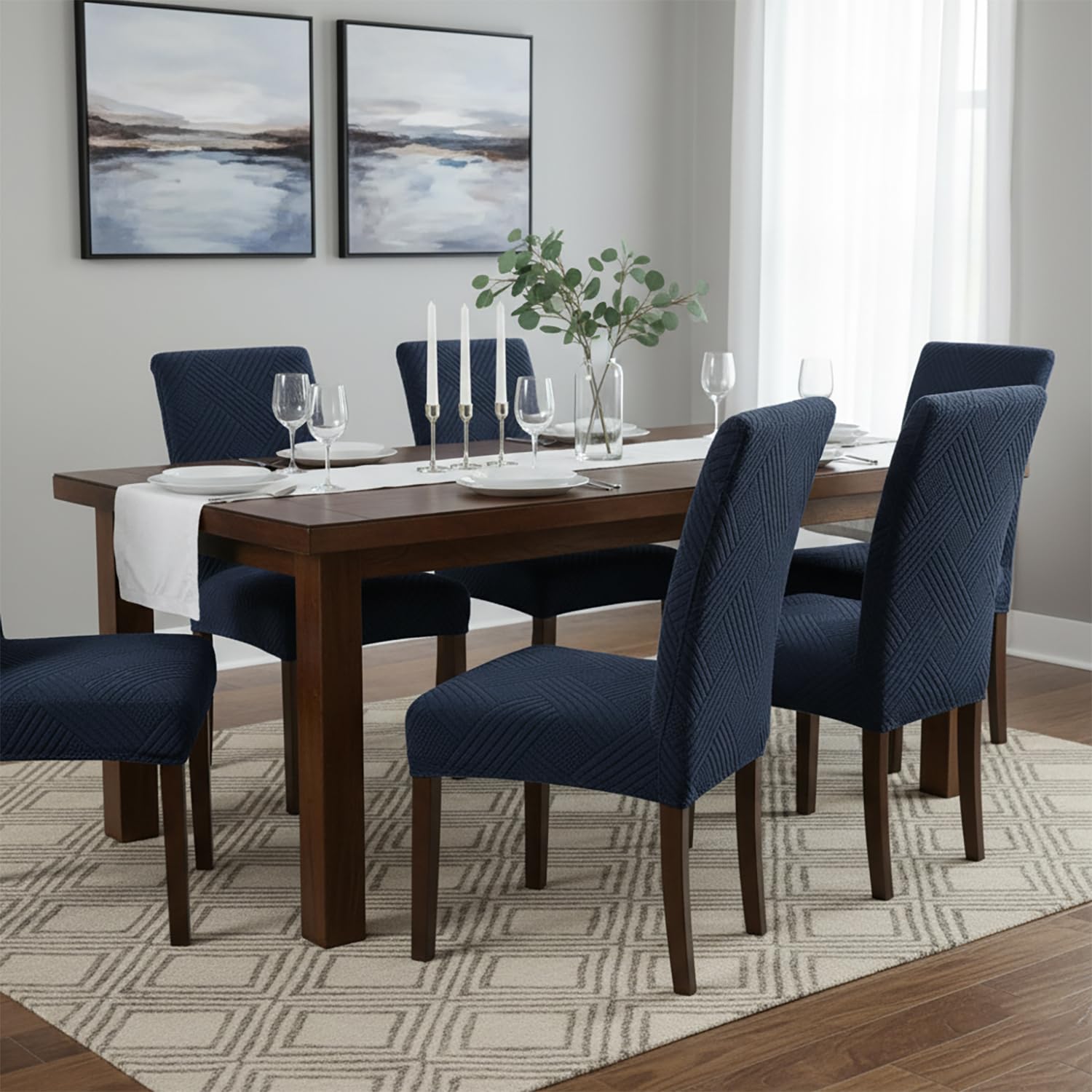 Elegant Jacquard Chair Cover – 220 GSM Stretch Fabric (NavyBlue)