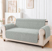 Ridge Plush Sofa Cover Floral Design - Green