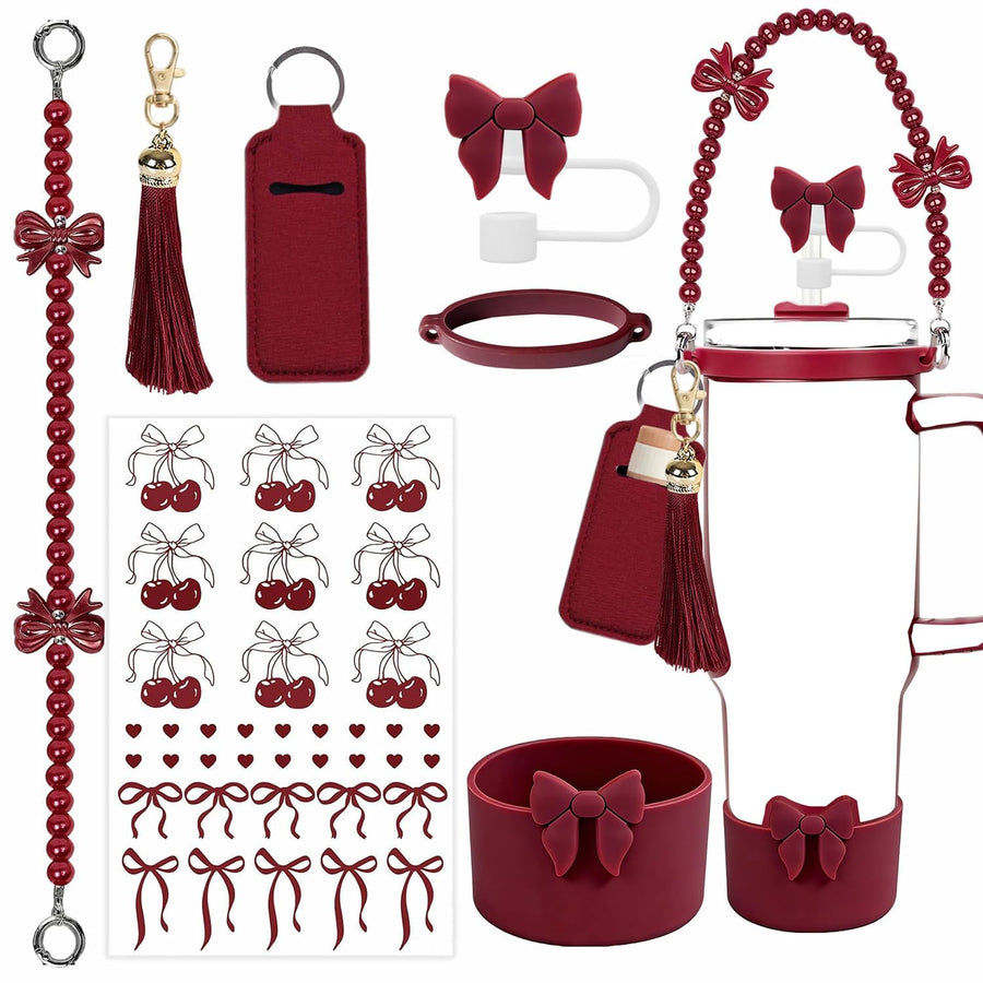 6-Piece Tumbler Accessories Set – Bow Pink | 40oz & 30oz | Tumbler Not Included