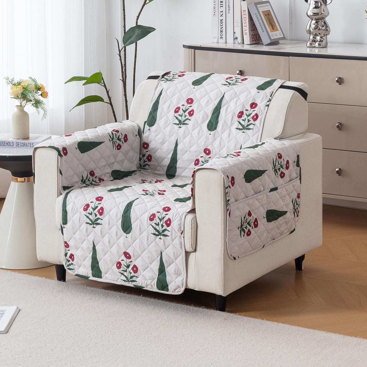 Mughal Series Anti-Slip Sofa Cover Mat with Pocket – Polyester Couch Protector(Shalimar Garden)