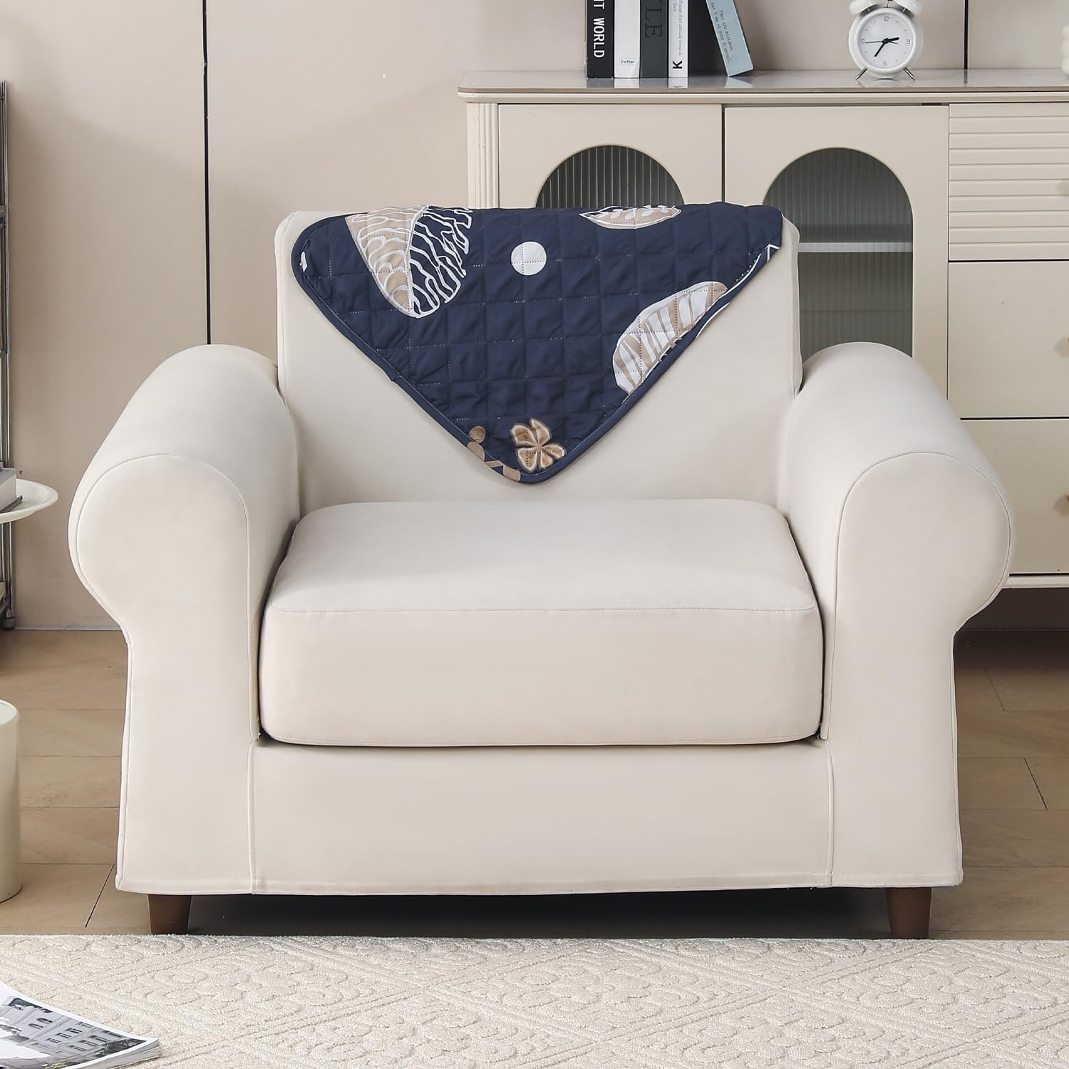 'Aura Petal Series' Quilted Sofa Mat Printed – Anti Slip (Paisley Charcoal)