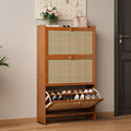 Wooden Narrow Shoe Cabinet with Breathable Doors - Brown