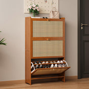 Wooden Narrow Shoe Cabinet with Breathable Doors - Brown