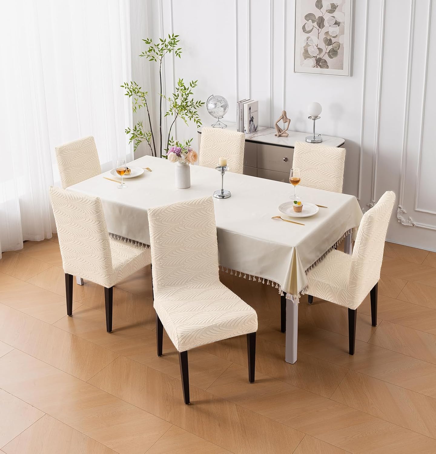 Universal Fit Modern Stretch Chair Cover – 220 GSM Jacquard Fabric (Beige)