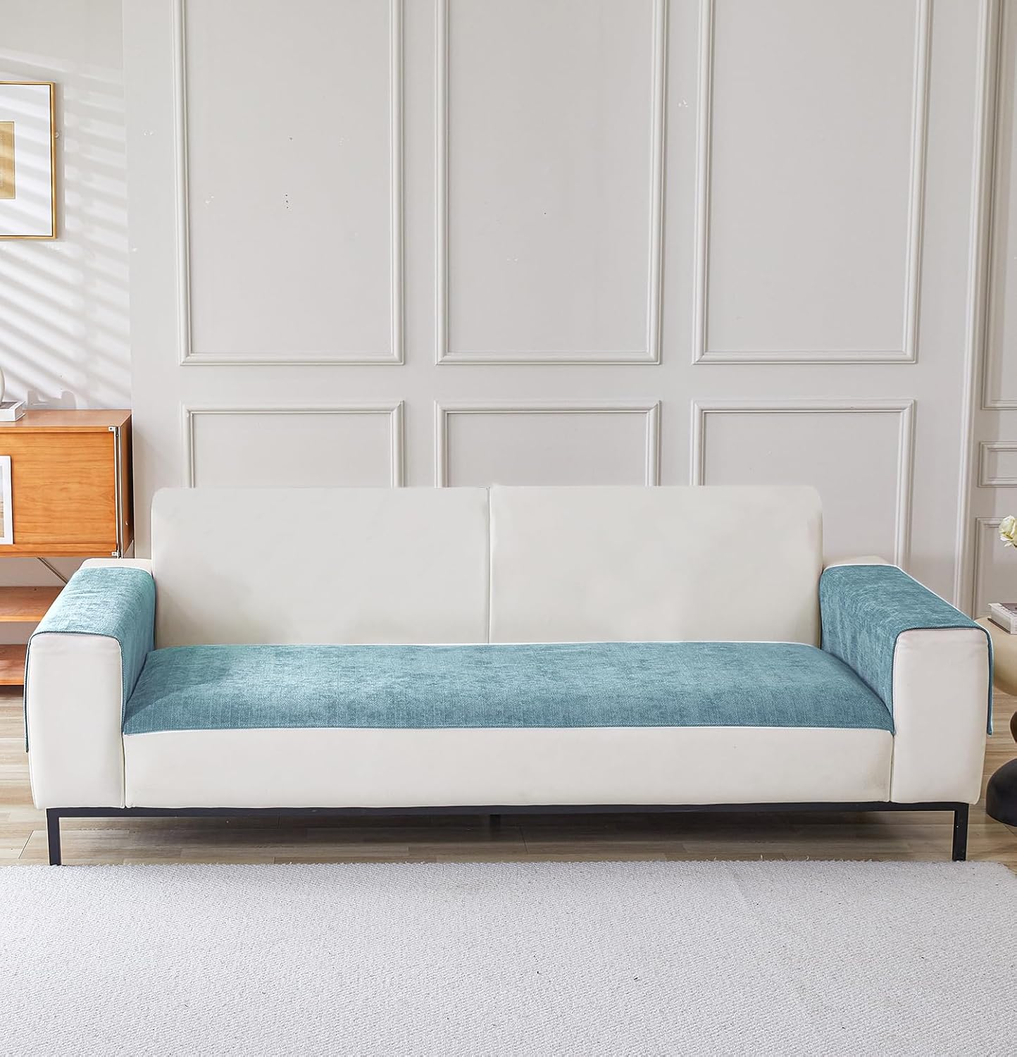 Herringbone Chenille Sofa Cover Set – 3 Pcs (2pc Armrest Covers 50x70cm + 1pc Seat Cover) Blue