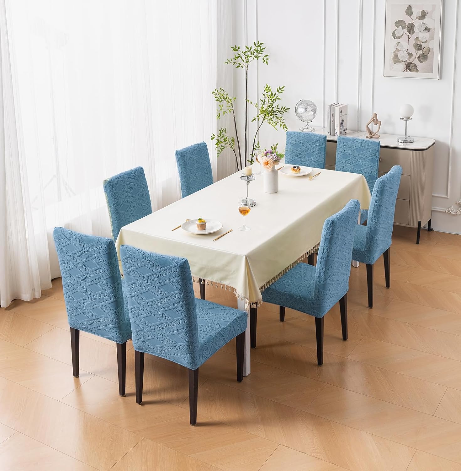 Stretchable Jacquard Chair Cover – 220 GSM-Light Blue