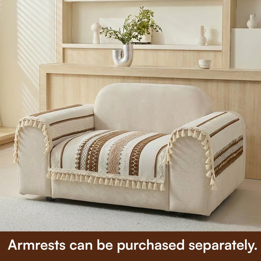 Banjara Weave Series Tassel Chenille Couch Cover Quilted Non-Slip Washable Sofa Slipcover (Cream)