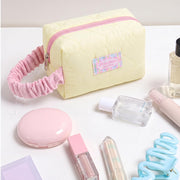 Korean Quilted Makeup Bag for Women, Heart Pattern Cosmetic Pouch