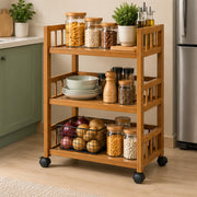 Bamboo Kitchen Cart with Wheels & Pull-Out Drawer - Brown