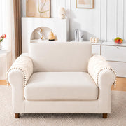 Rabbit Plush Sofa Mat Floral Design - Ivory