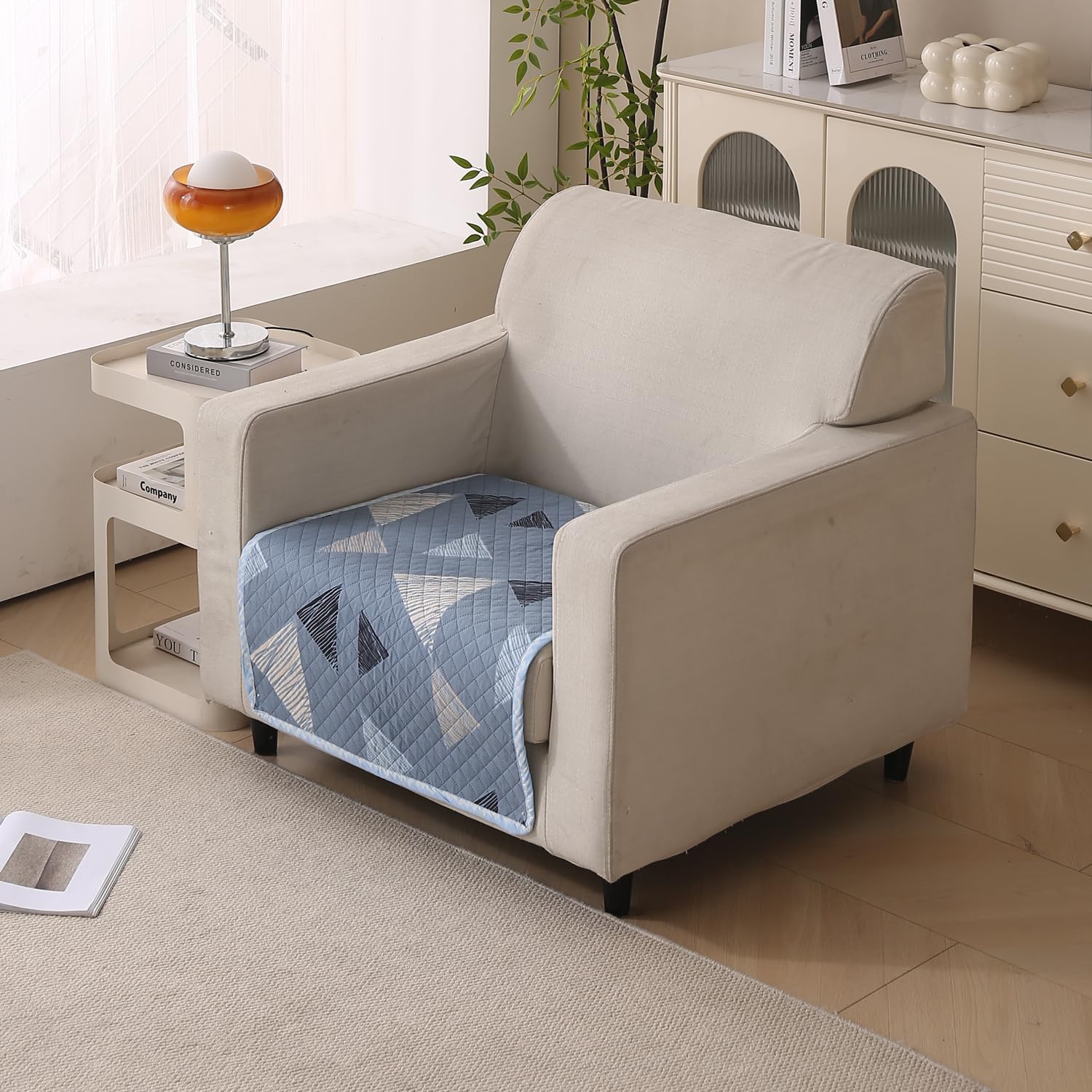 Reversible Printed Quilted Sofa Cover Mats for 1/2/3/4 Seater Sofa Cover- Blue Stone