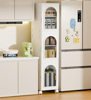 3-Layer Slim Bathroom & Kitchen Storage Cabinet with Transparent Drawers and Wheels – White