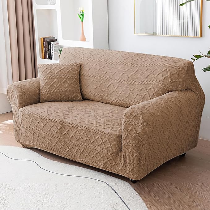 Universal Thick 280 GSM Jacquard Sofa Cover (Tan)