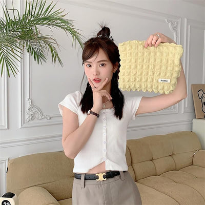 Makeup Bag Cute Makeup Bag Small Cosmetic Pouch - (Yellow)