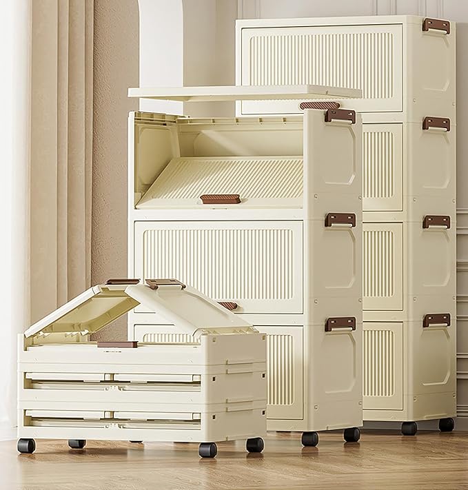 Storage Cabinet with Wheels Organizer with Multiple Compartments (Cream)
