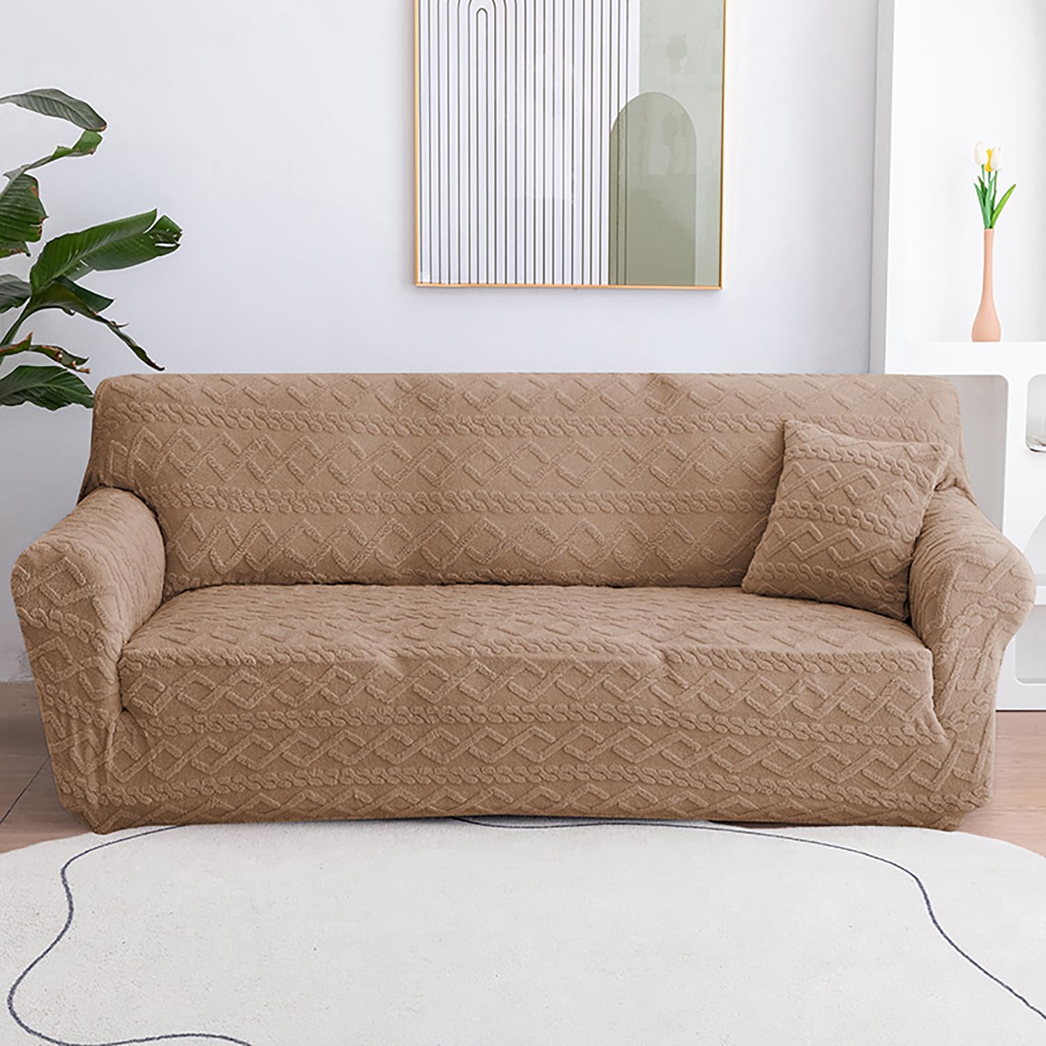 Universal Thick 280 GSM Jacquard Sofa Cover (Tan)