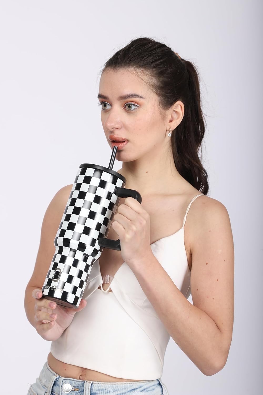 Stainless Steel Vacuum Insulated Tumbler with Straw and Lid & Handle - (1200 ML)