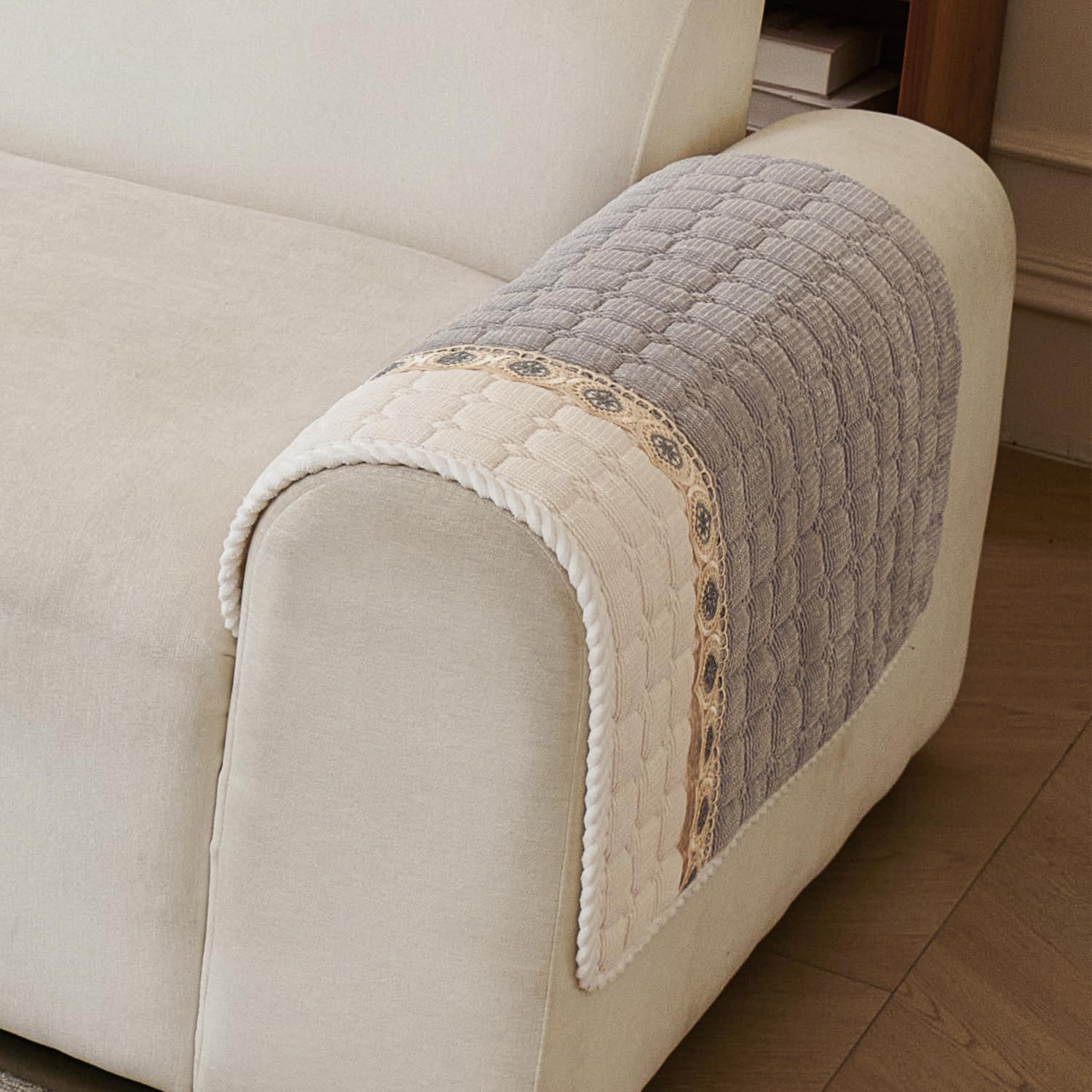 Waffle Quilt Corduroy Chenille Sofa Cover – Quilted, Non-Slip, Washable & Durable Protector (Grey)