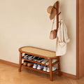 Bamboo Shoe Rack Bench with 4 Hook Coat Rack - Brown
