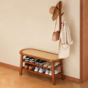 Bamboo Shoe Rack Bench with 4 Hook Coat Rack - Brown