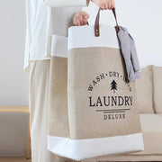 Large Laundry Basket Bag, Drawstring Storage - Beige/White