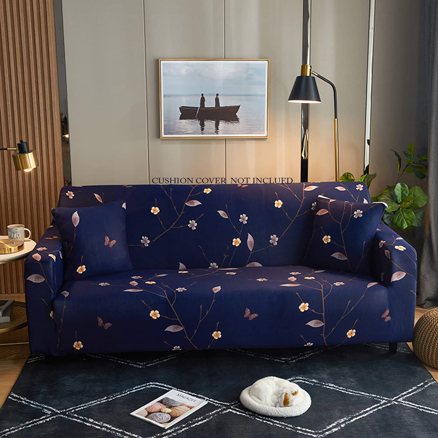Printed Sofa Cover -Dark Blue Butterfly