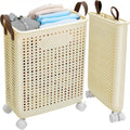 Collapsible Laundry Basket with Wheels and Handle