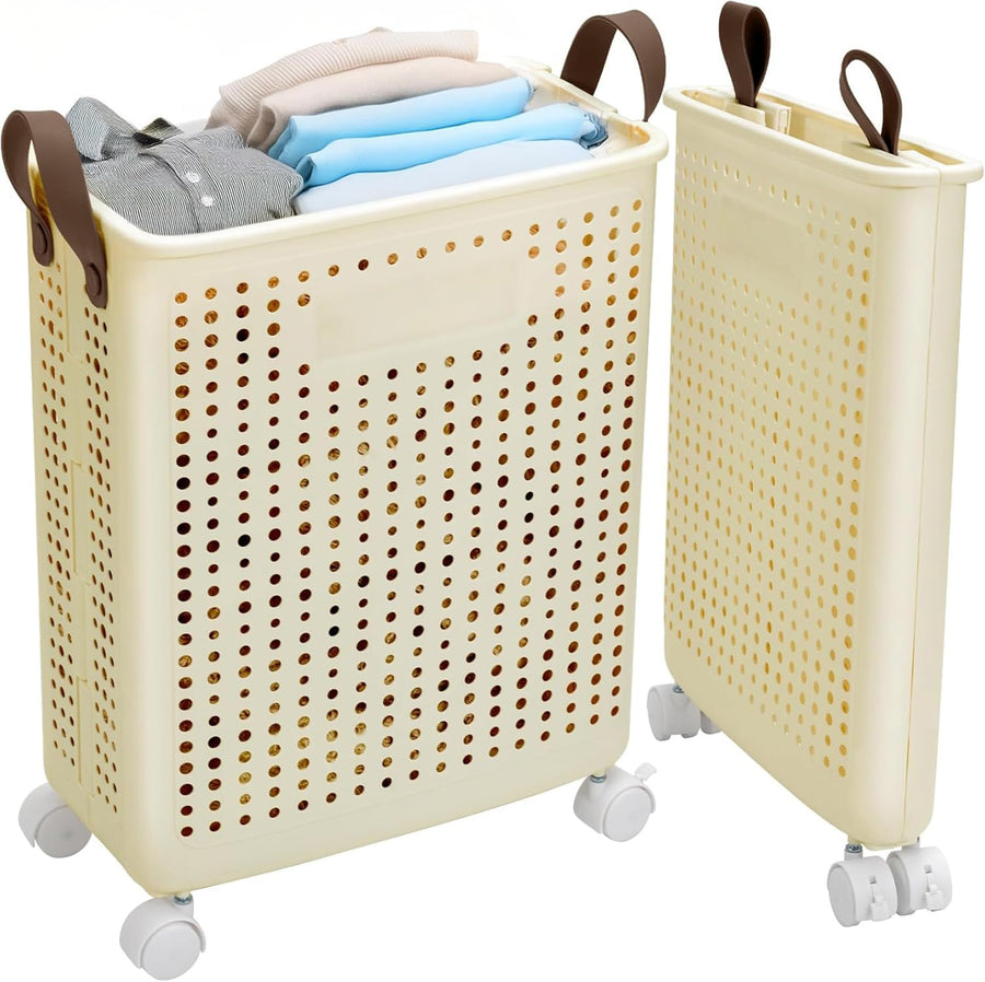 Collapsible Laundry Basket with Wheels and Handle