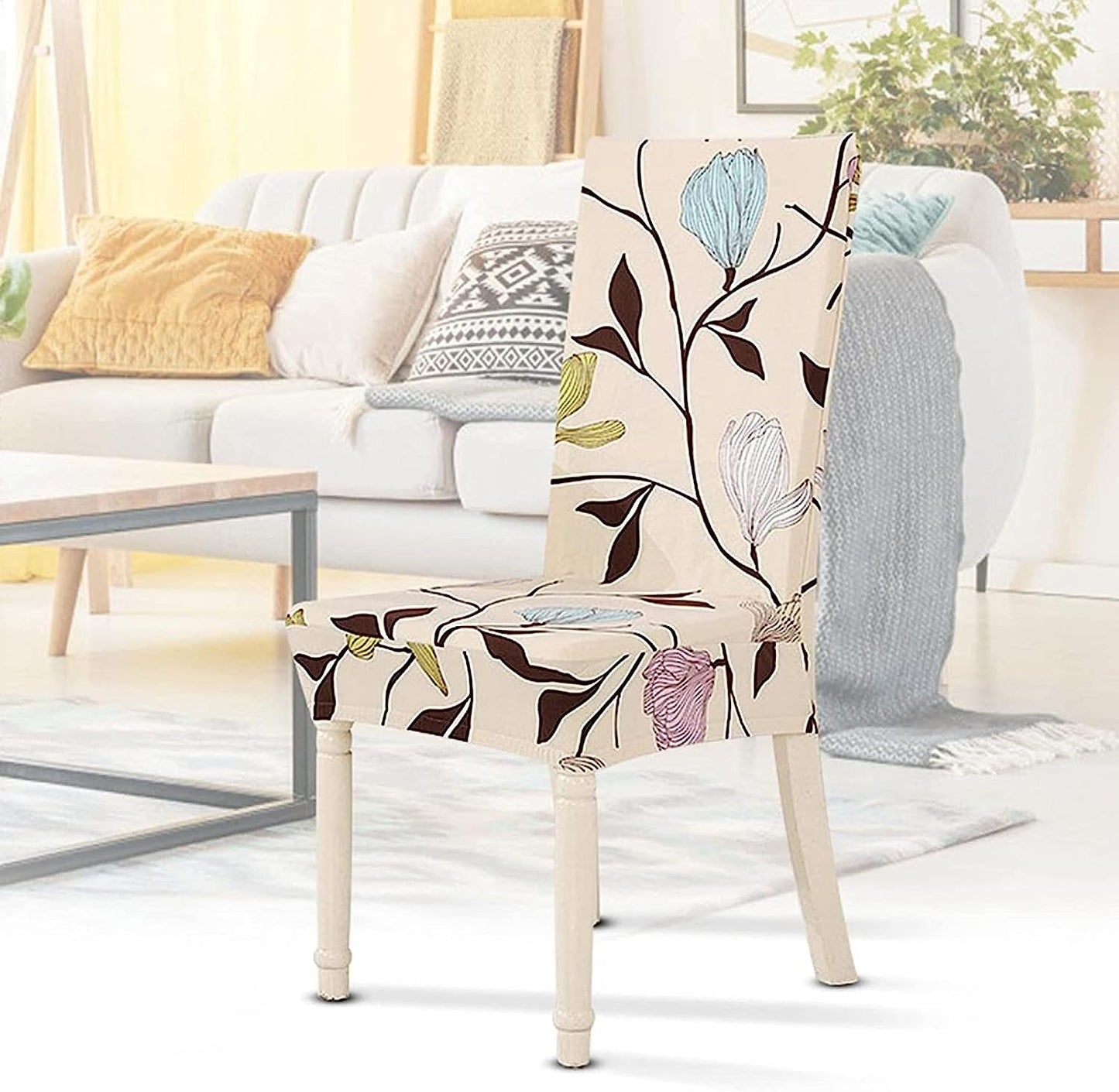 Printed Chair Cover-(Cream Brown Leaf)
