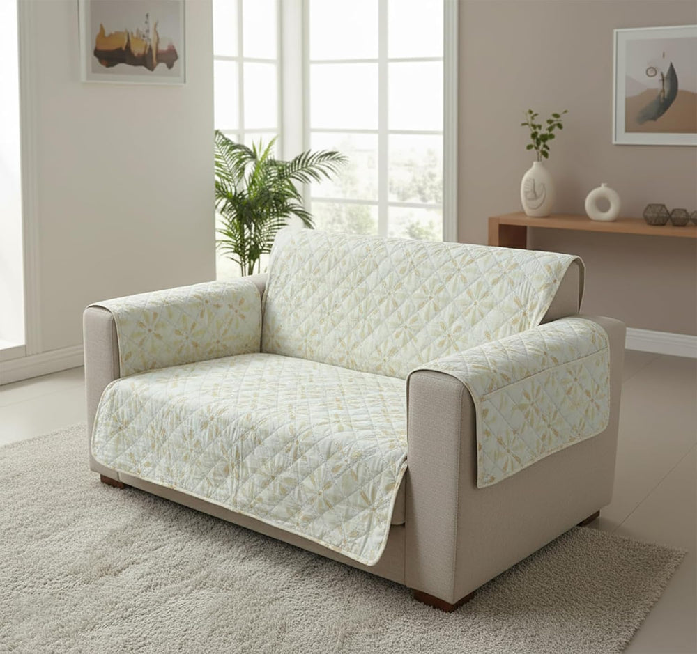 Mughal Series Anti-Slip Sofa Cover Mat with Pocket – Polyester Couch Protector(Sunny Bloom)