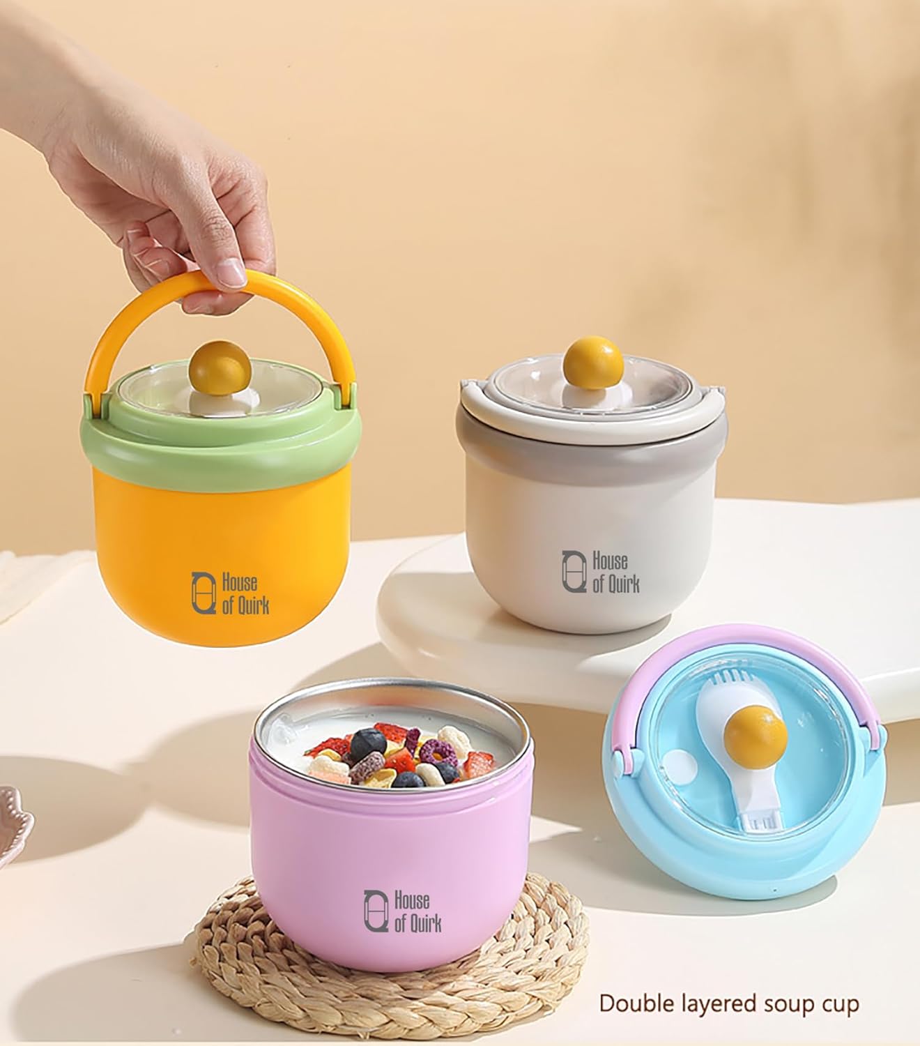 304 Stainless Steel Breakfast Cup with Lid & Spoon