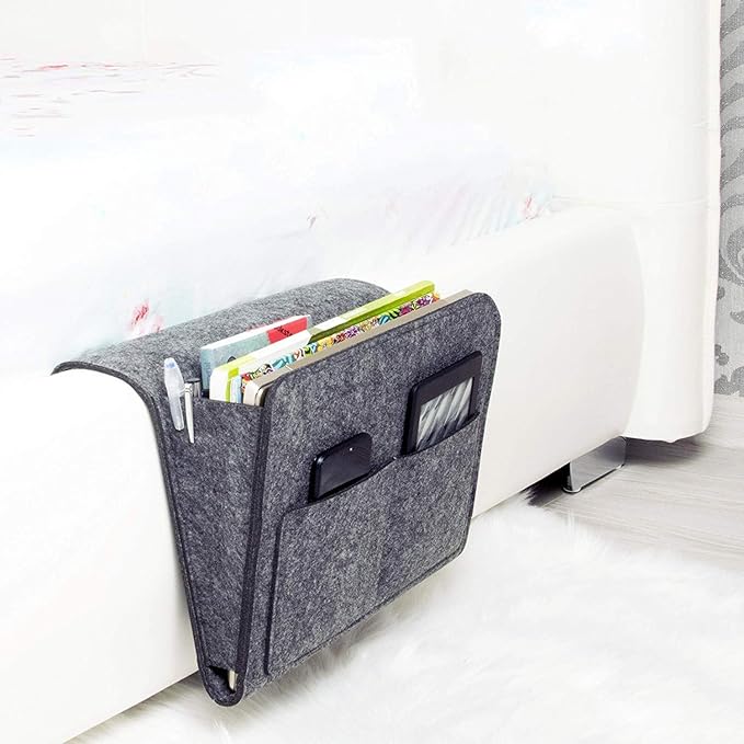 Bedside Caddy Bed Hanging Organizer (32 cm x 1.5 cm x 21 cm, Grey)