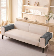 Velvet Palm Leaves Pattern Quilted Sofa Cover Set – 3-Piece (2 Armrest Covers 50x70cm + 1 Seat Cover) Grey