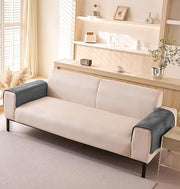 Velvet Plush Sofa Cover Palm Leaves Quilted Sofa Cover 1/2/3/4 Seater Mat (Grey)
