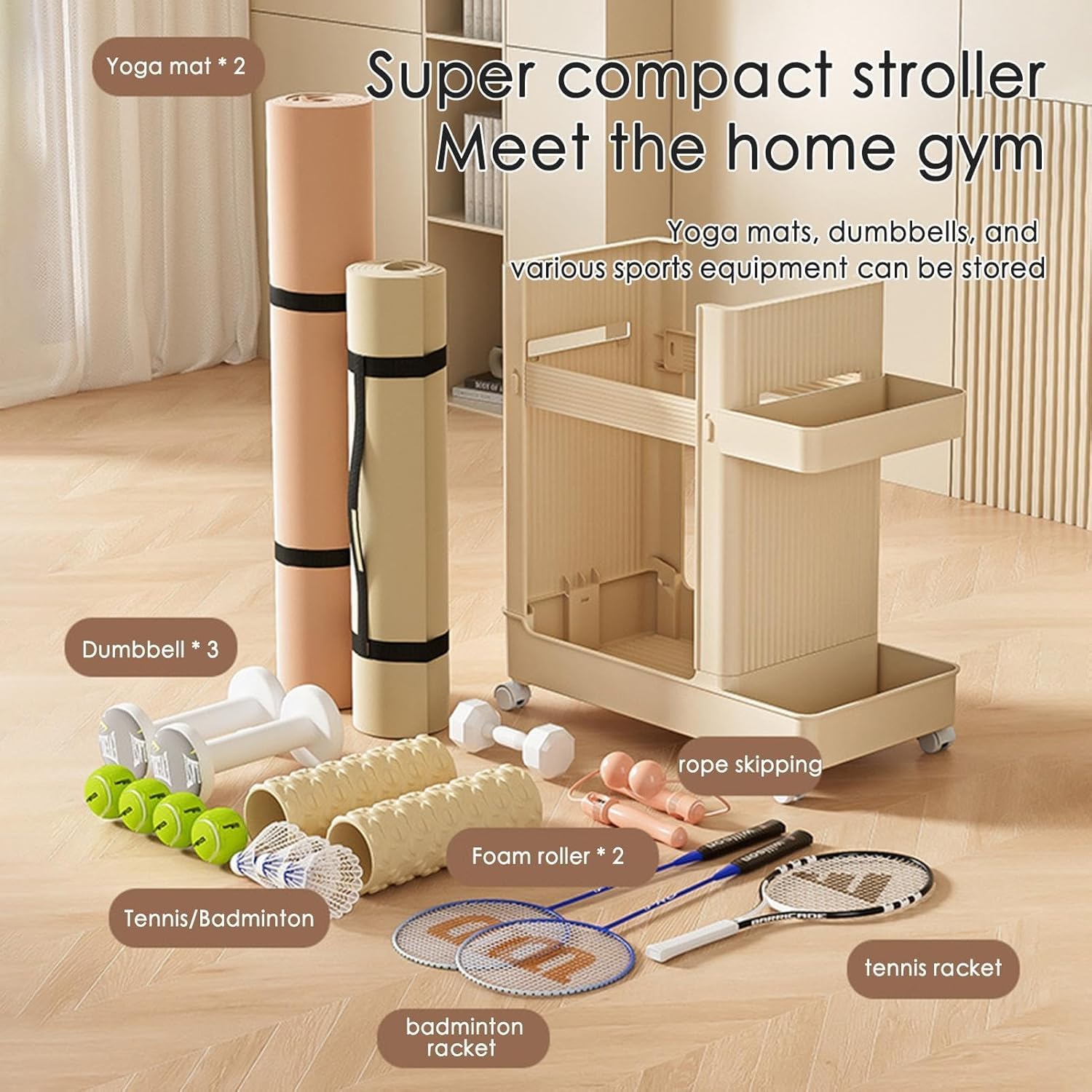 Yoga Mat & Gym Equipment Storage Rack with Wheels