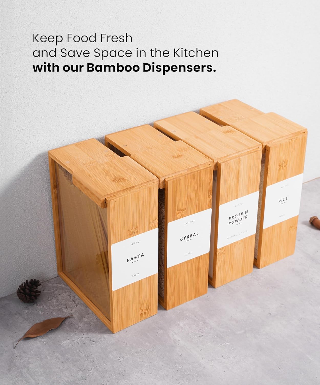 3.5L Bamboo Food Dispenser with PVC Door – Stylish, Easy-Clean Storage for Kitchen Essentials