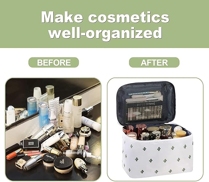 Travel Toiletry Bag, Portable Makeup Bags (White Cactus)