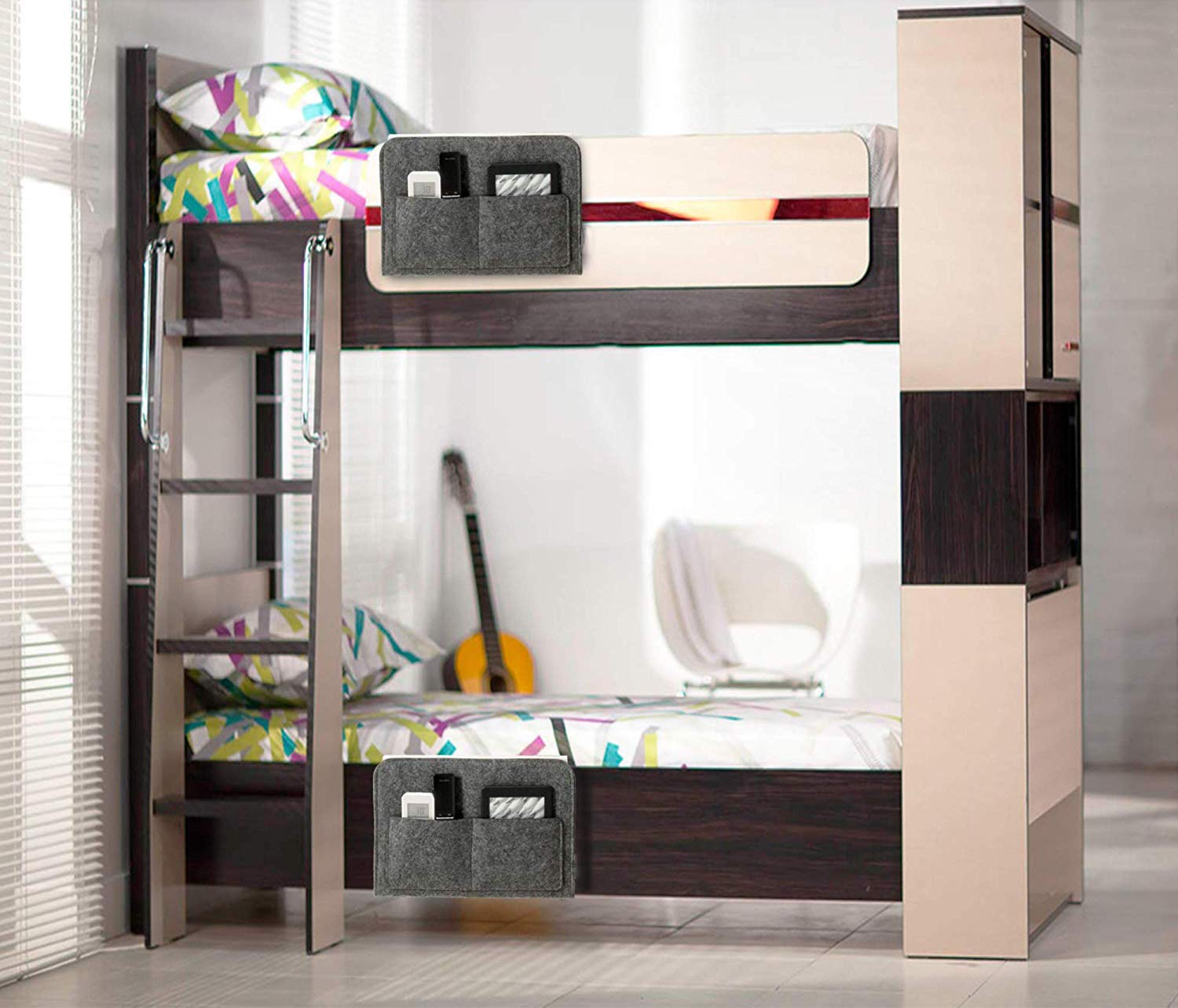 Bedside Caddy Bed Hanging Organizer (32 cm x 1.5 cm x 21 cm, Grey)