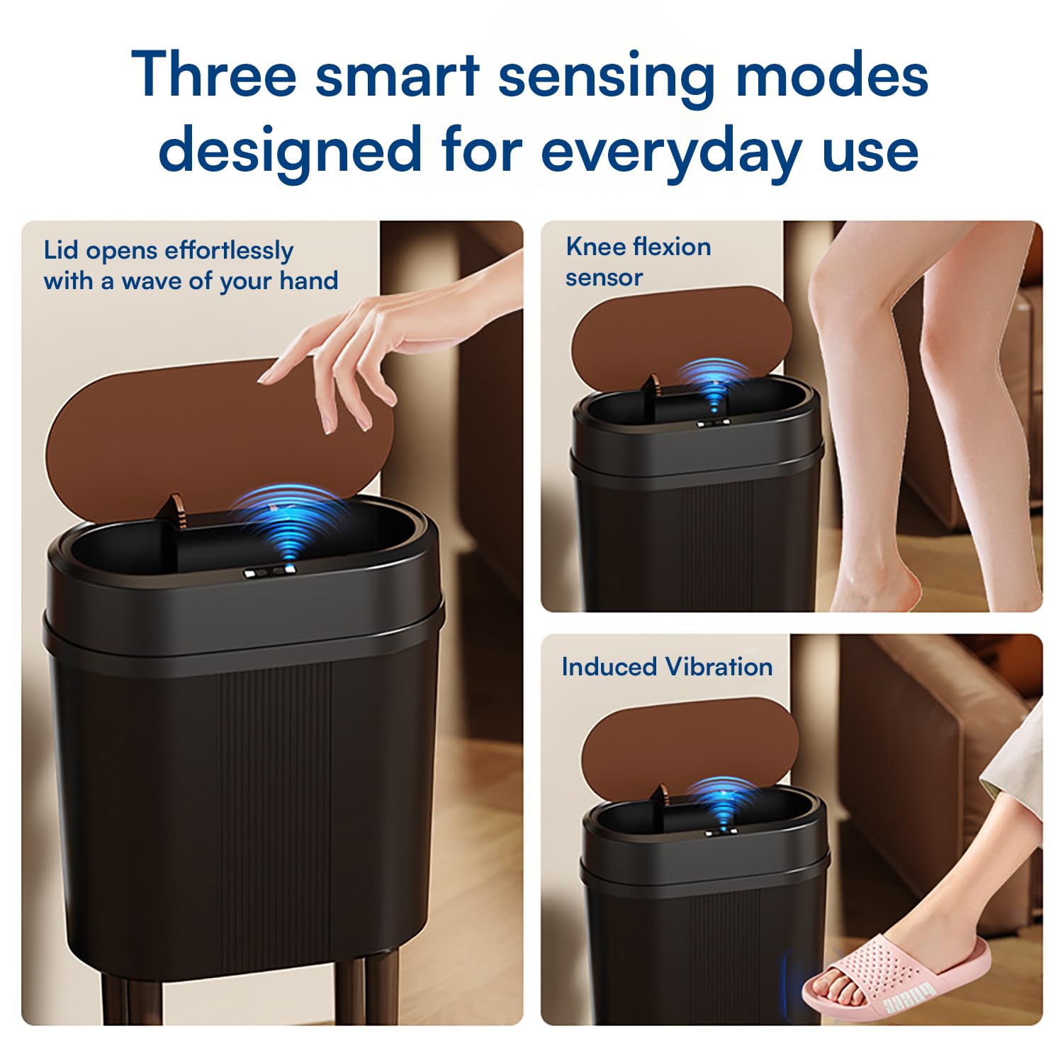 Spacious Dustbin 12L Slim Modern Dustbin with Lid & 4-Leg Stand Space-Saving Waste Bin ...