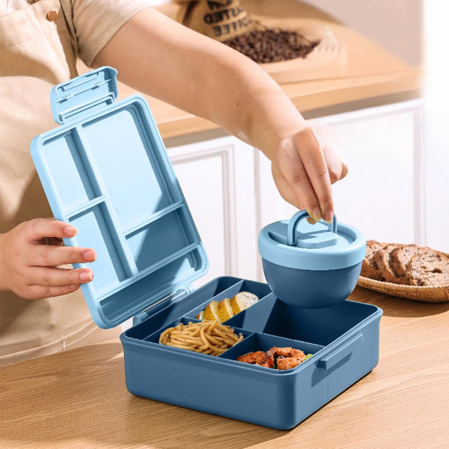 Dinosaur Print Bento Lunch Box, 1800ml with 300ml Removable Bowl
