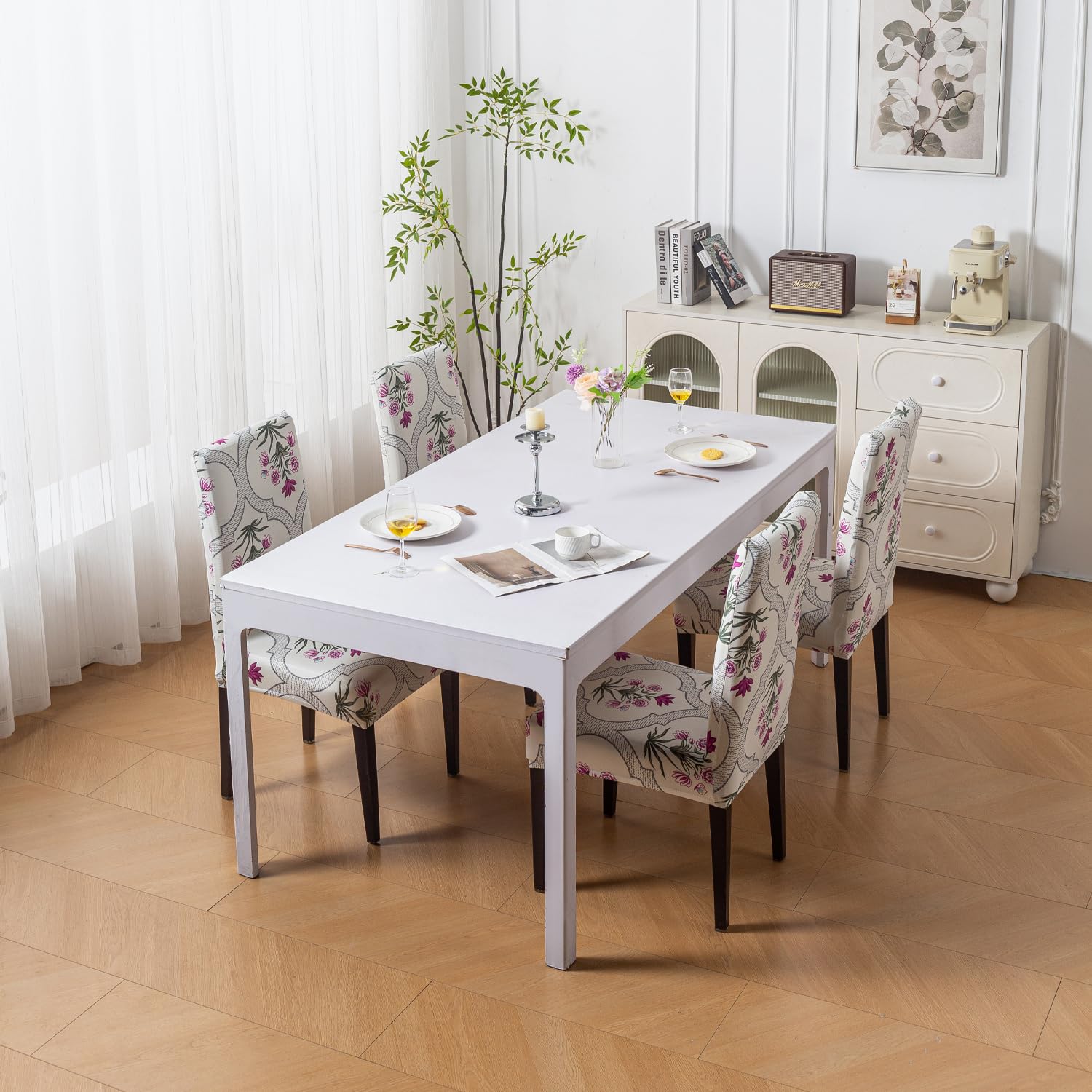 Elastic Chair Cover Stretch Removable Washable Short Dining Chair Cover (Mughal Buta)