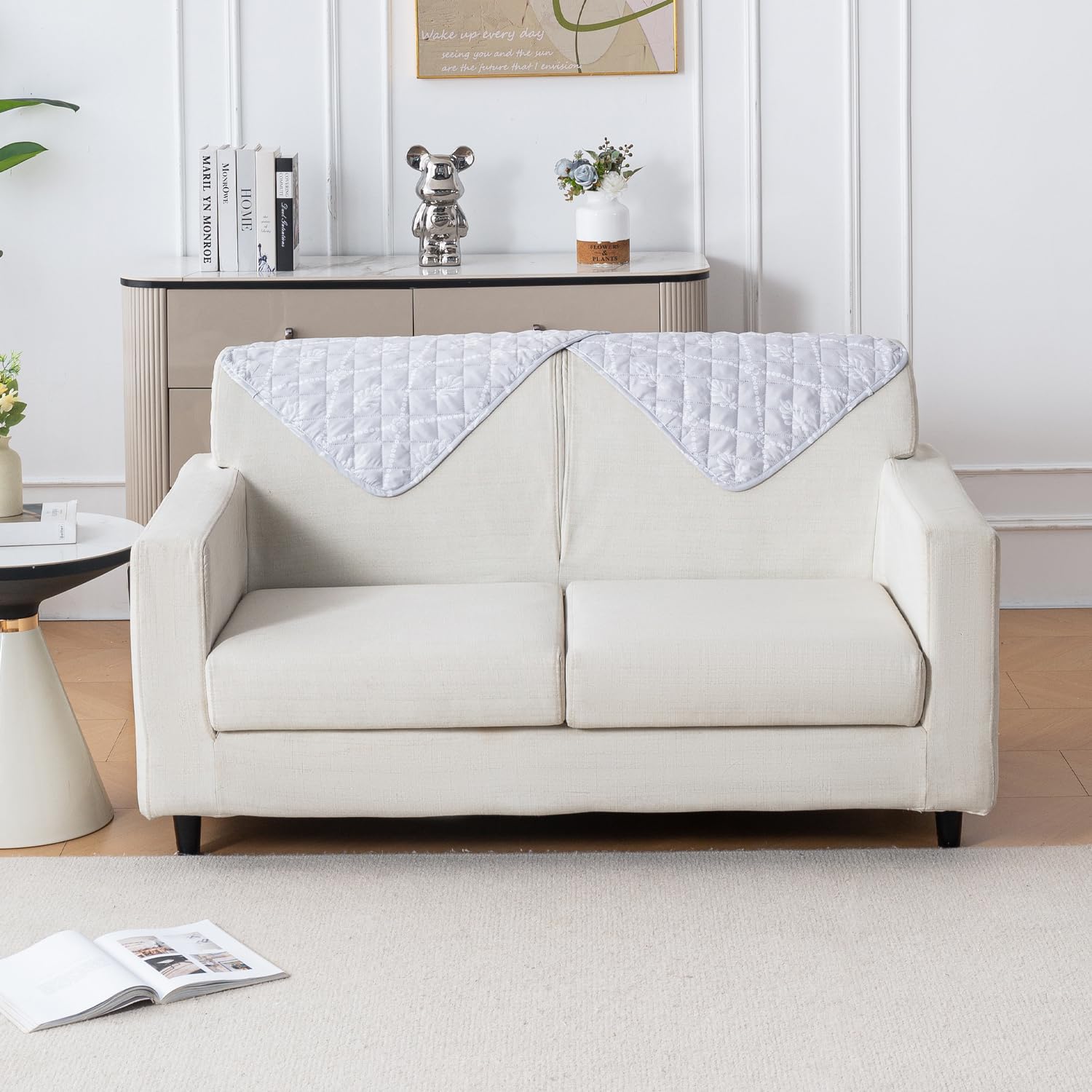 Printed Quilted Sofa Cover for 1/2/3/4 Seater Anti-Slip- Grey Canvas