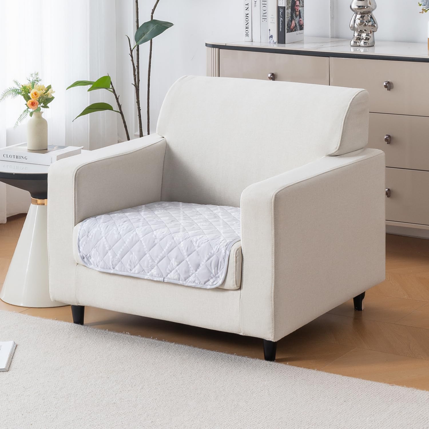 Printed Quilted Sofa Cover for 1/2/3/4 Seater Anti-Slip- Grey Canvas