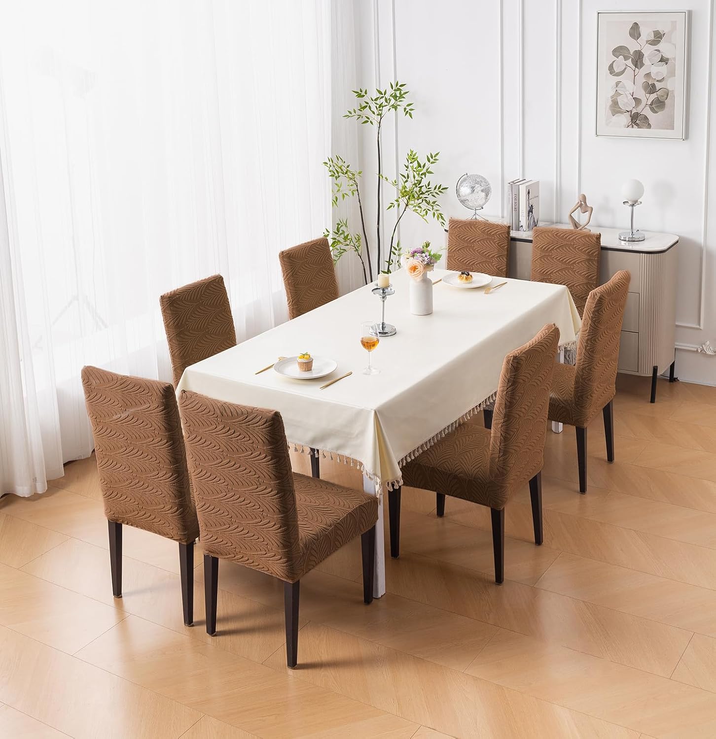 Modern Stretch Chair Cover – 220 GSM Jacquard Fabric (Brown)