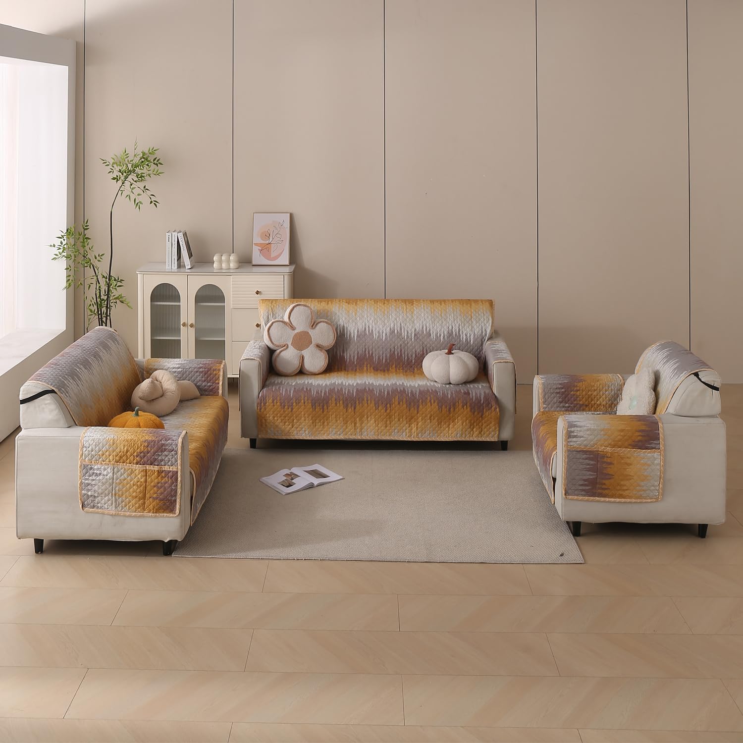Polyester Sofa Cover Mat Reversible Couch Protector- Gold Tide