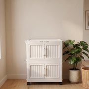 Folding Plastic Storage Cabinet with Wheels - White